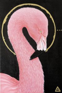 Rose-Flame Flamingo - Original Canvas Painting - Acryls